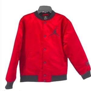 Air Jordan Kid’s Red JORDAN Logo Satin Starter Bomber Jacket Coat Medium
